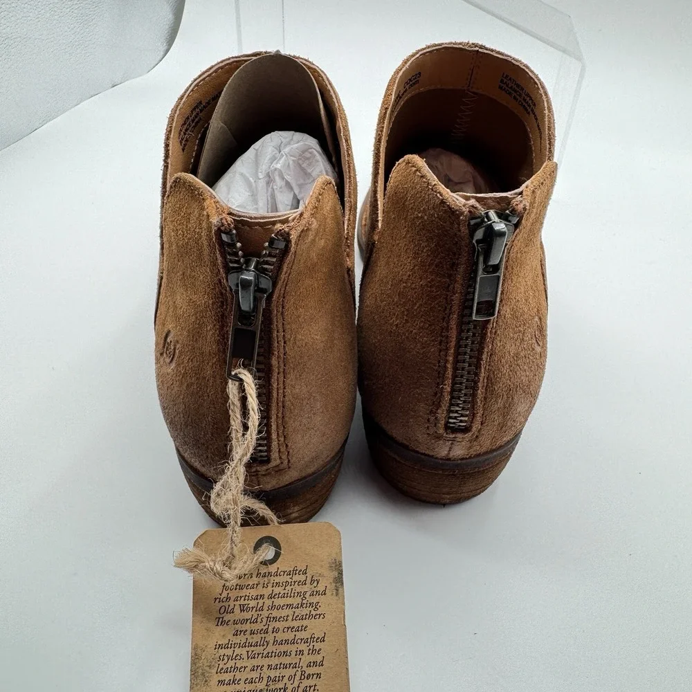 Born Kerri Shoes Women's Size 9.5 Brown Tan Leather Distressed Zip Ankle Bootie